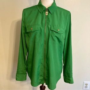 Michael Kors Emerald Green zip front blouse